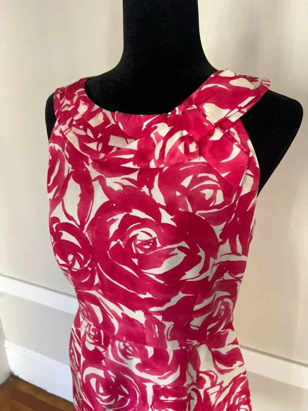 Kate Spade Minnie Rose Fuchsia‎ Pink White Rose Print Halter Midi Dress Size 8